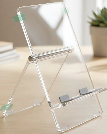 Sndyj Clear Acrylic Dual-Panel Easel Phone Stand 17 cm - Lifestyle view